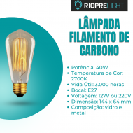 Lâmpada de filamento de carbono 40w para Decoração ST64